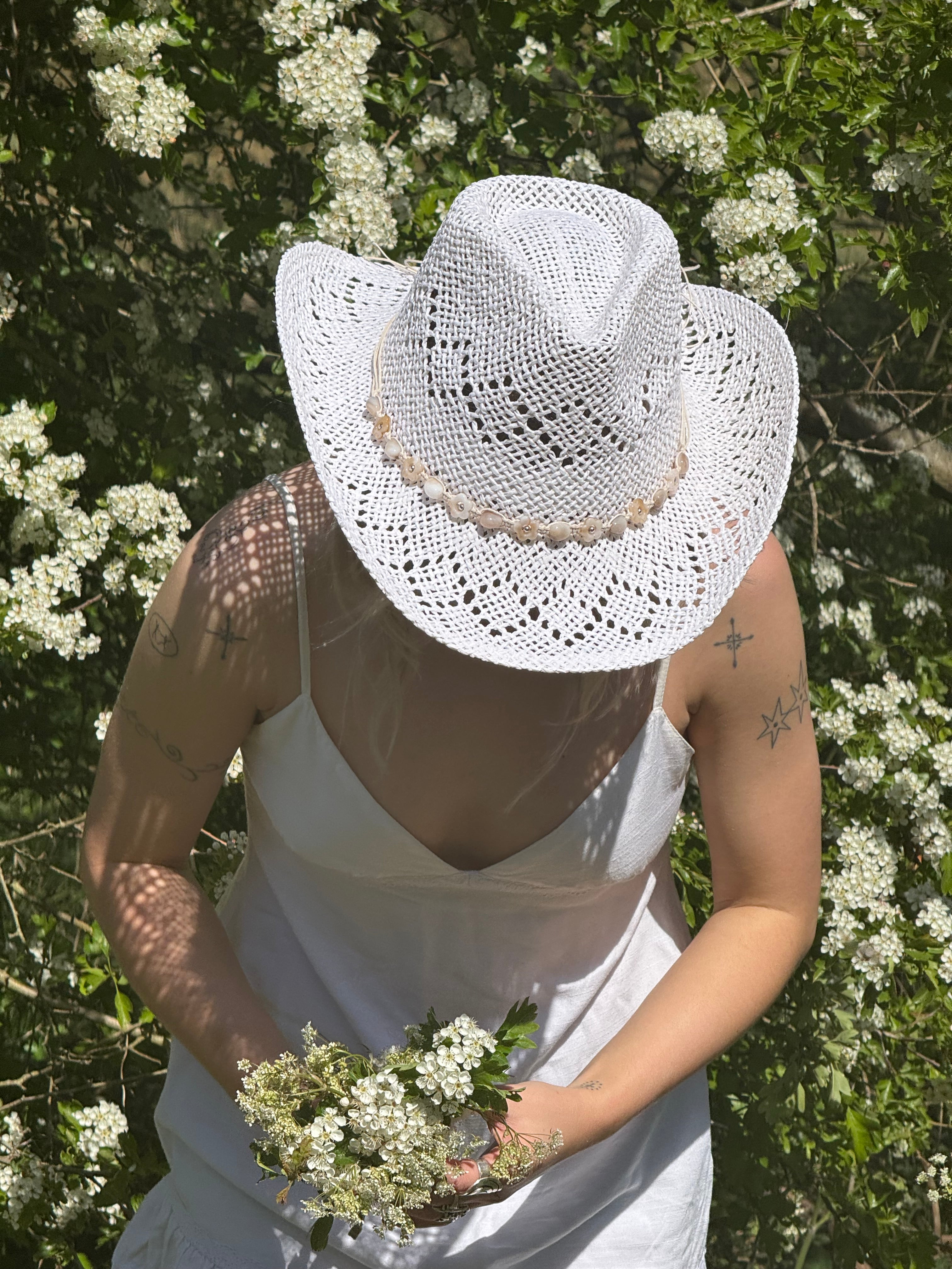 Bridal beaded cowboy hat trim in cream