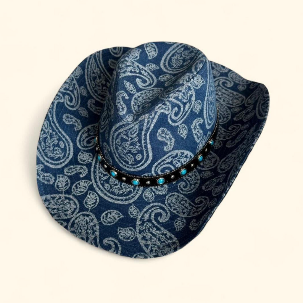 Denim boho paisley cowboy hat in blue