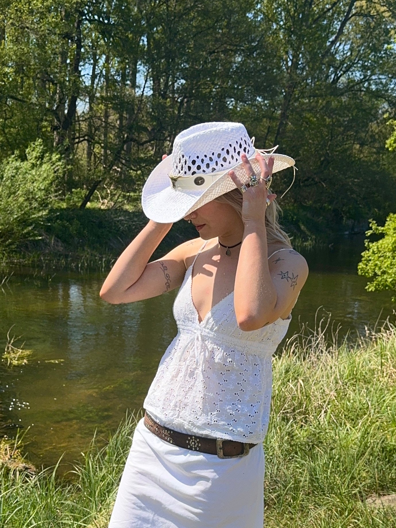 Woven Cowboy Hat in White