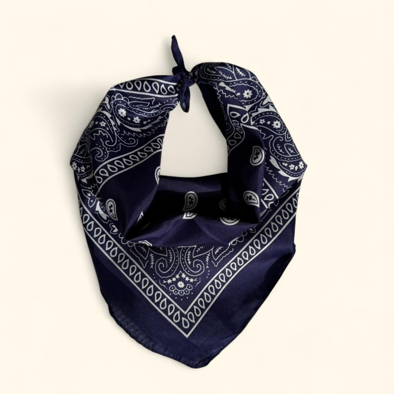Western paisley bandana scarf in navy blue and white