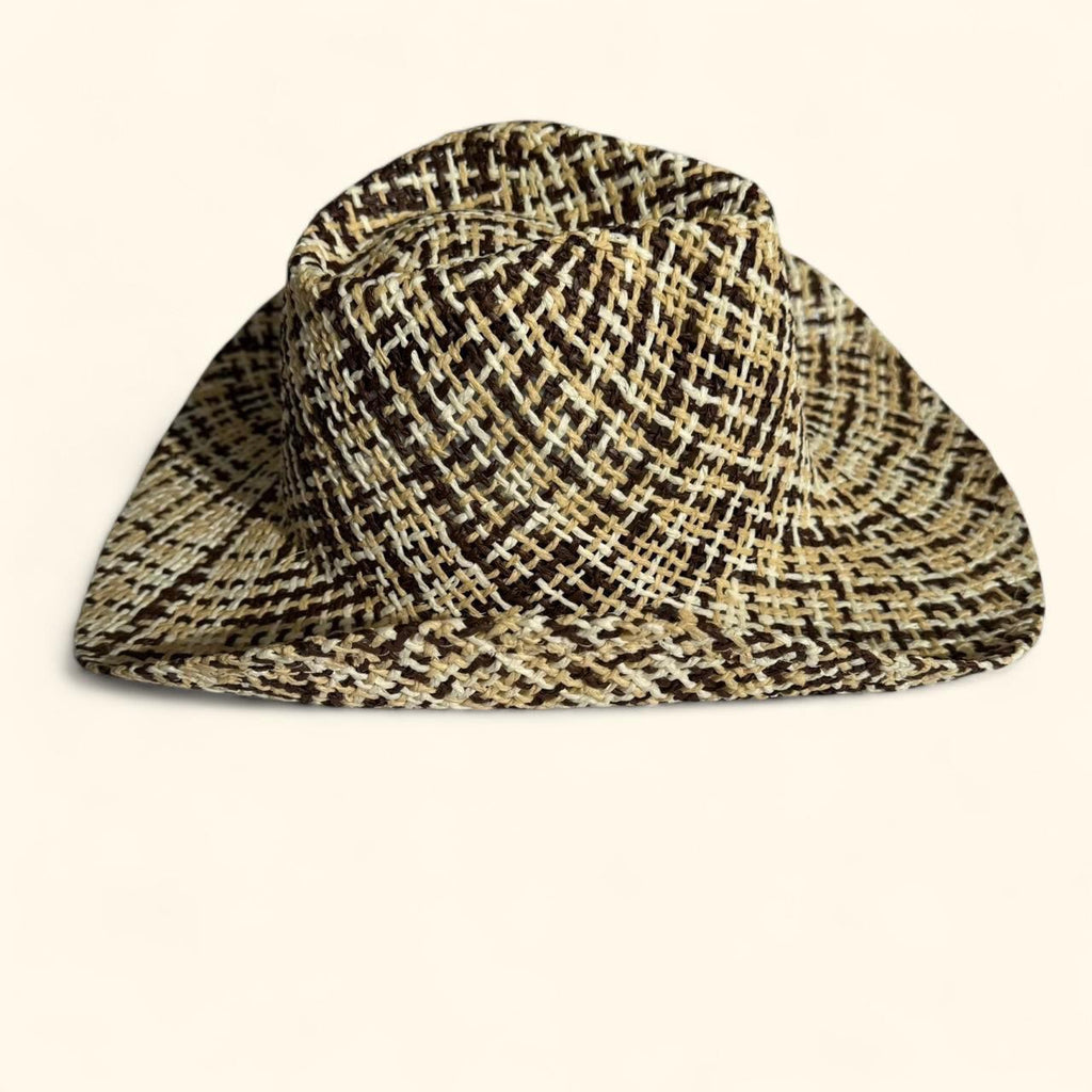 Woven Raffia Cowboy Hat in Cream and Brown