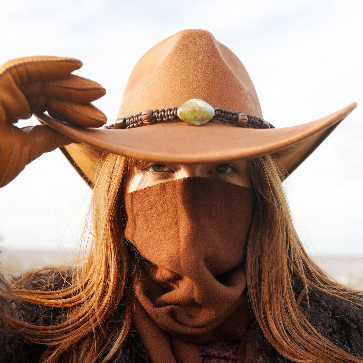 Suedette Cowboy Hat in Tan Brown