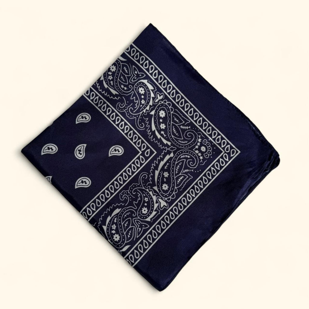 Western paisley bandana scarf in navy blue and white