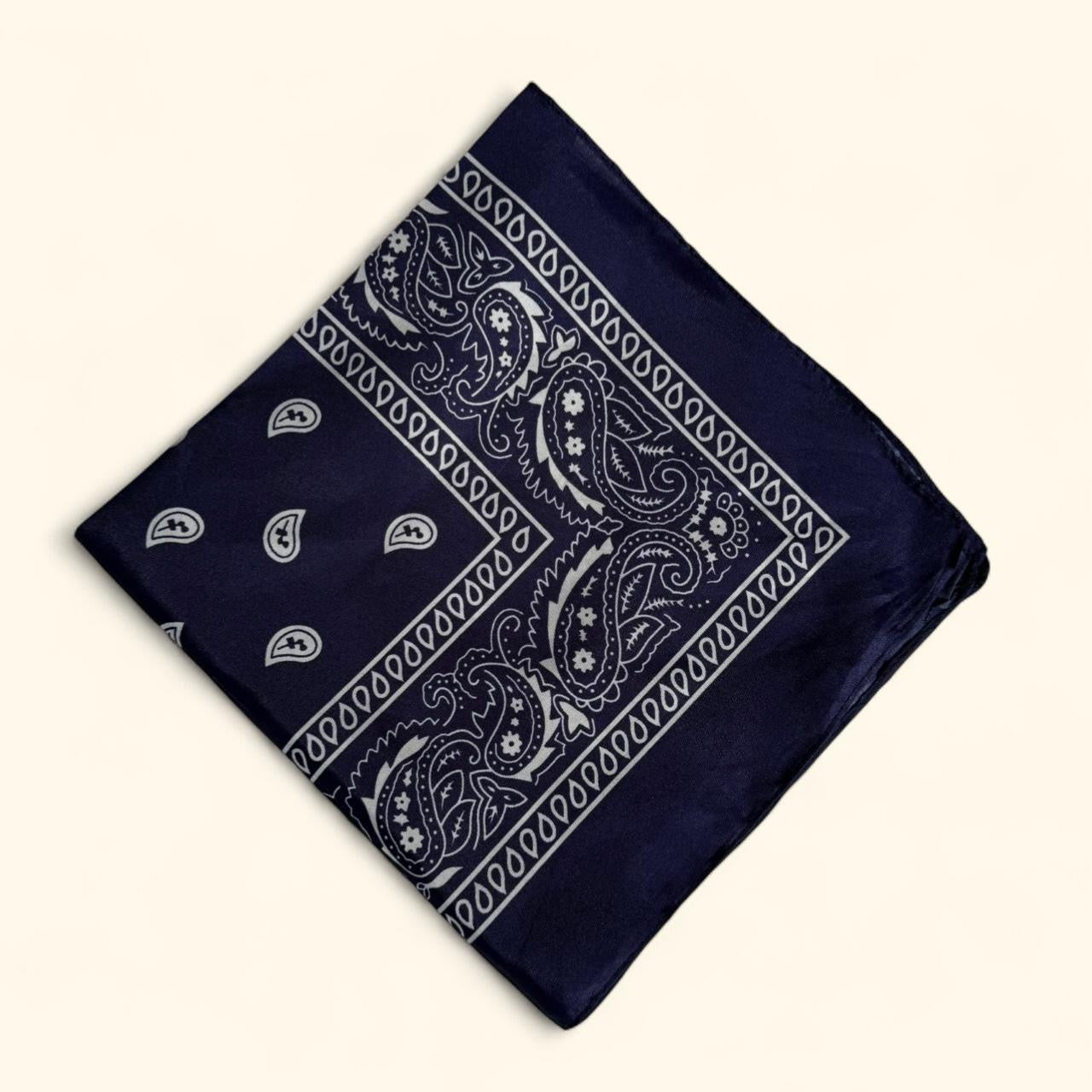 Western paisley bandana scarf in navy blue and white