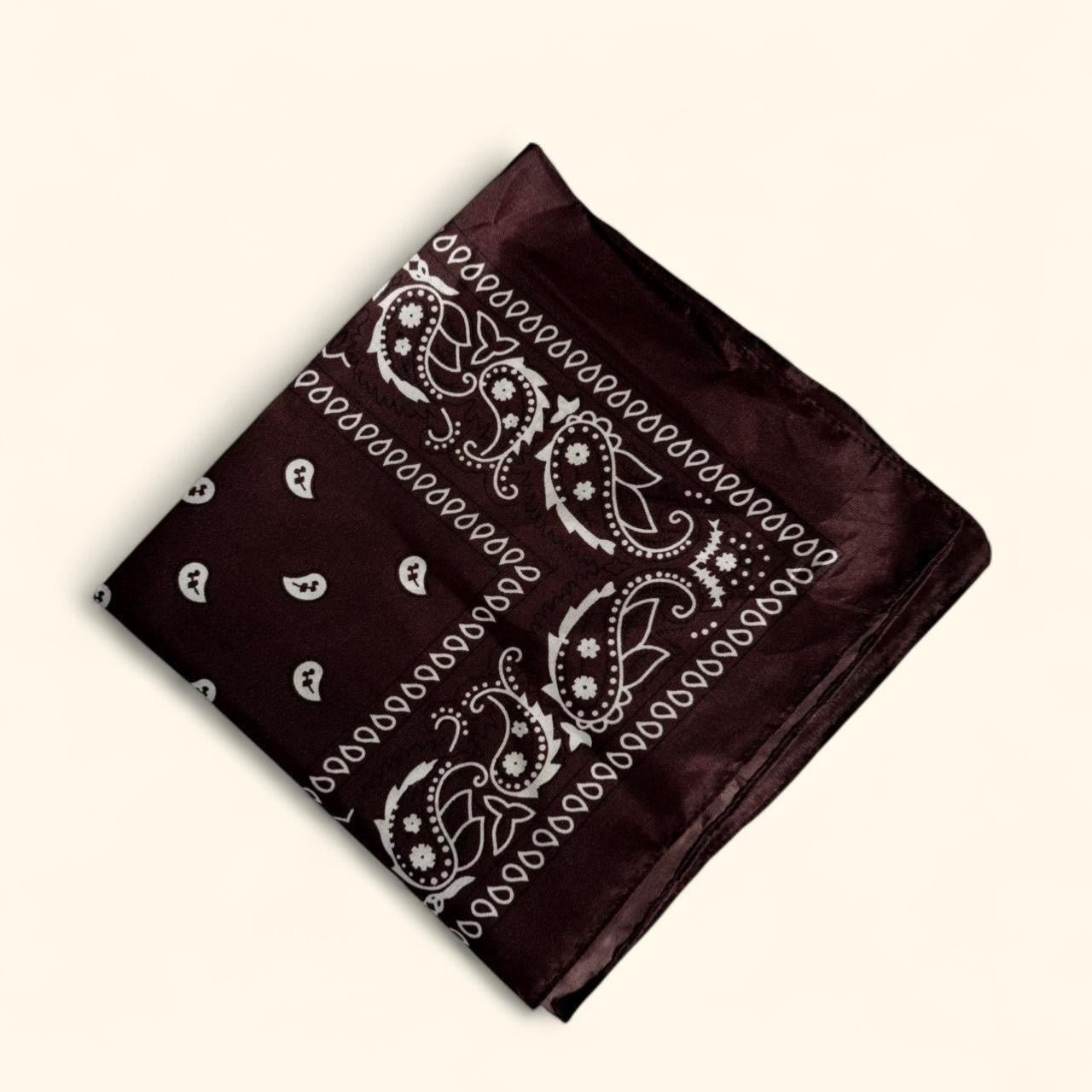 Western paisley bandana scarf in dark brown and white