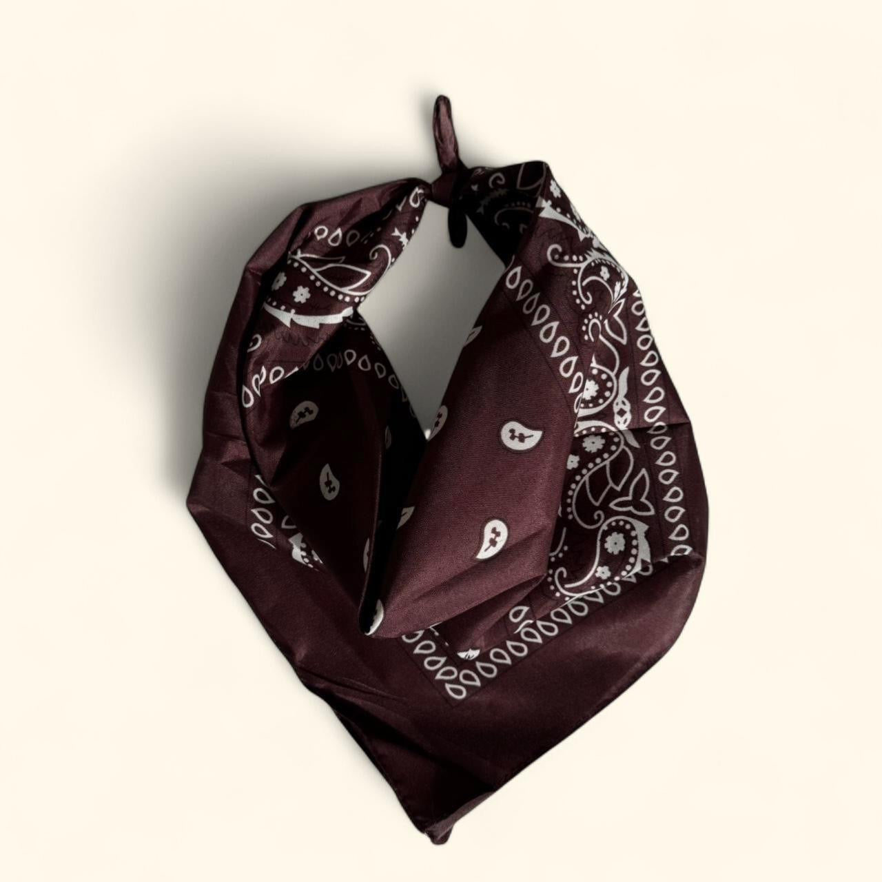 Western paisley bandana scarf in dark brown and white