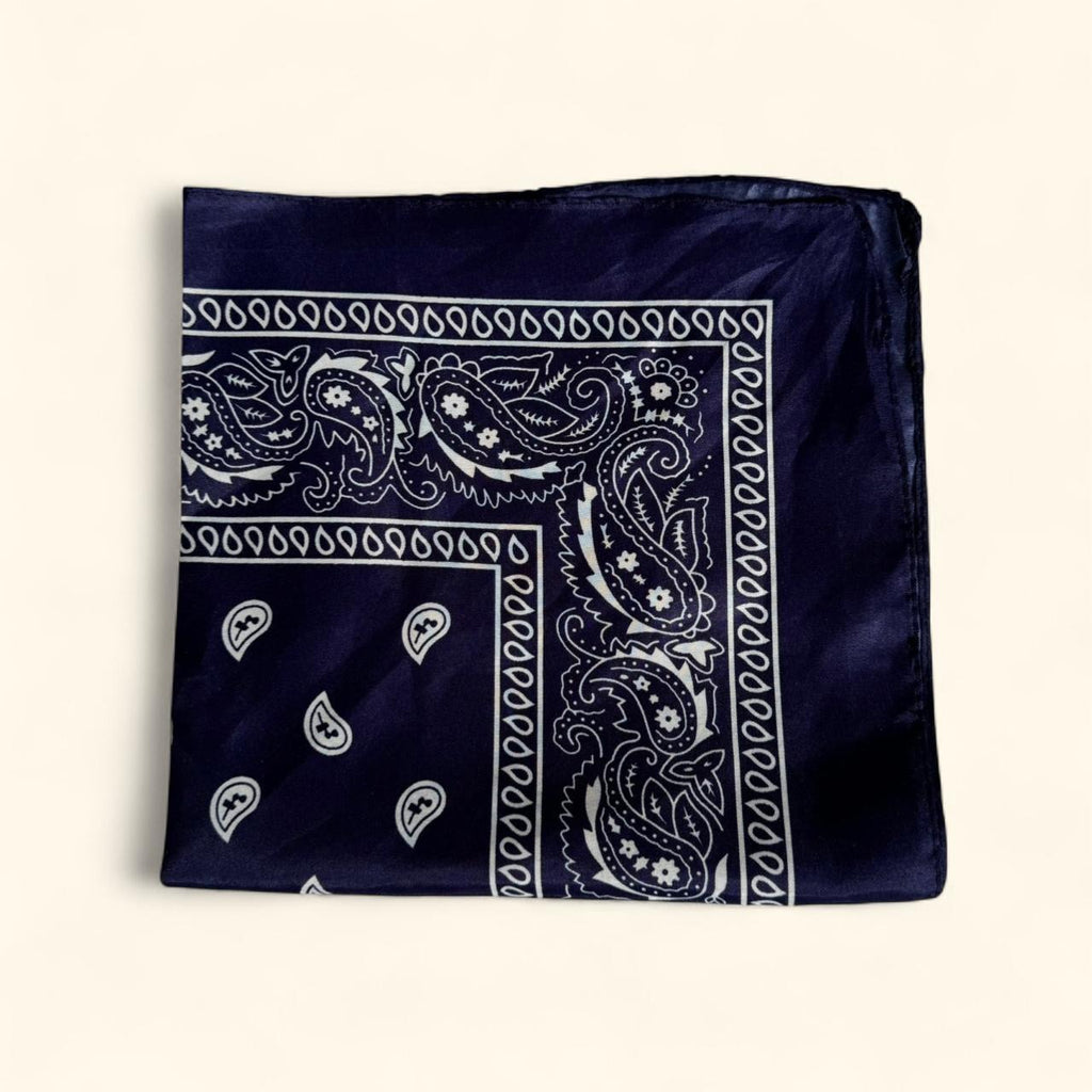 Western paisley bandana scarf in navy blue and white
