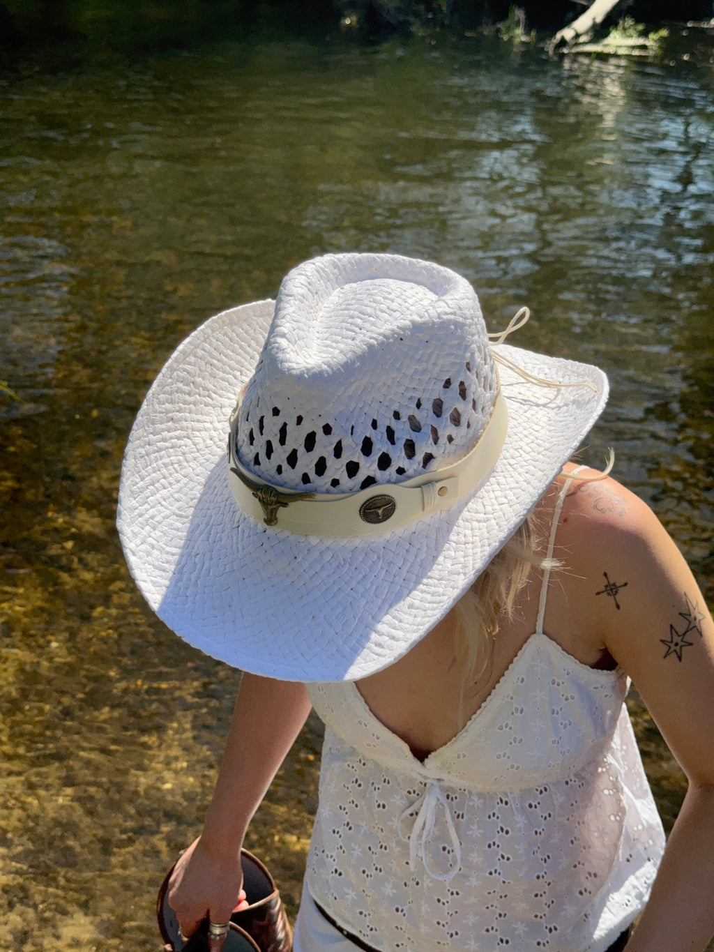 Woven Cowboy Hat in White