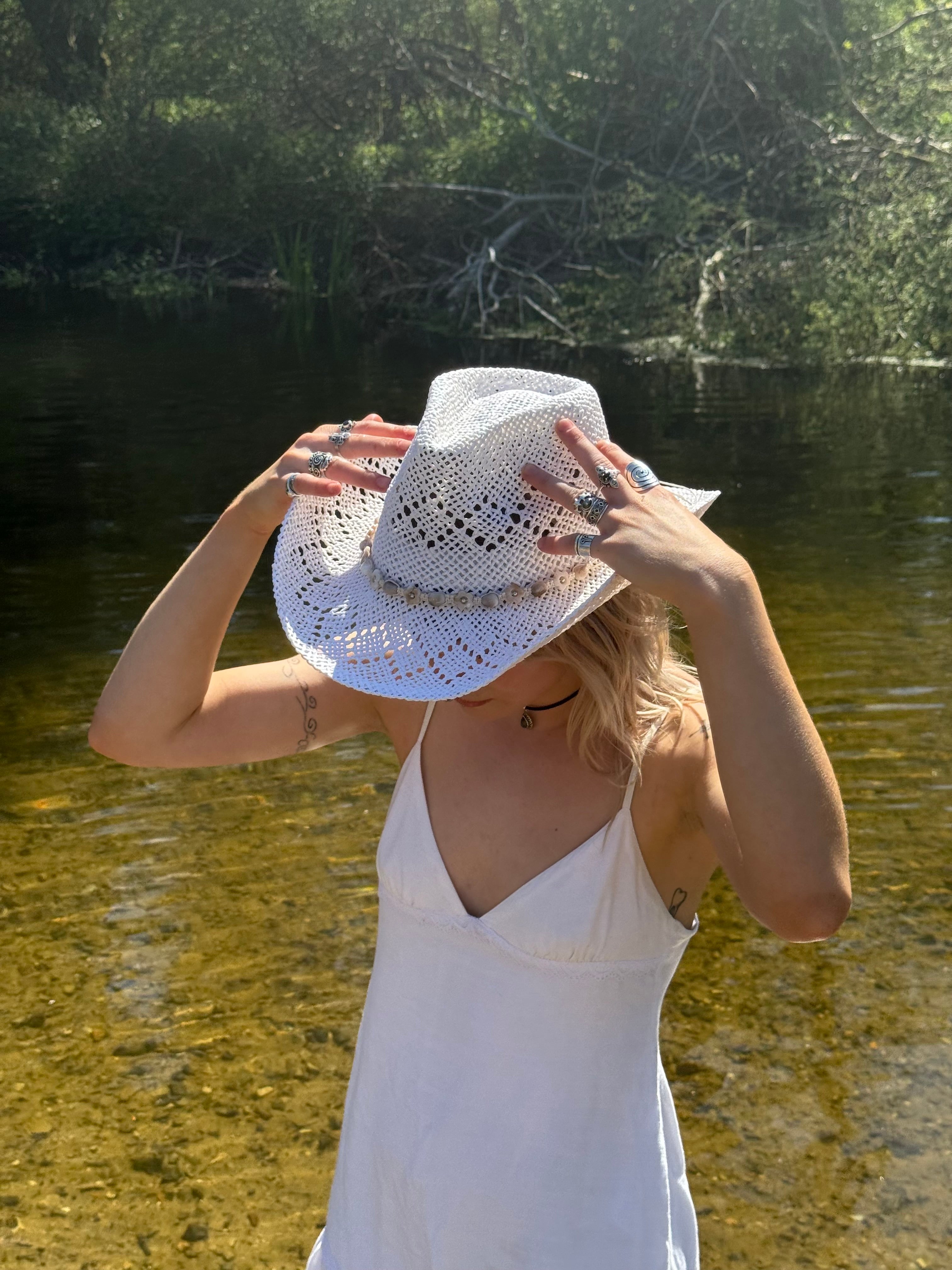 Woven Doily Cowboy Hat in White