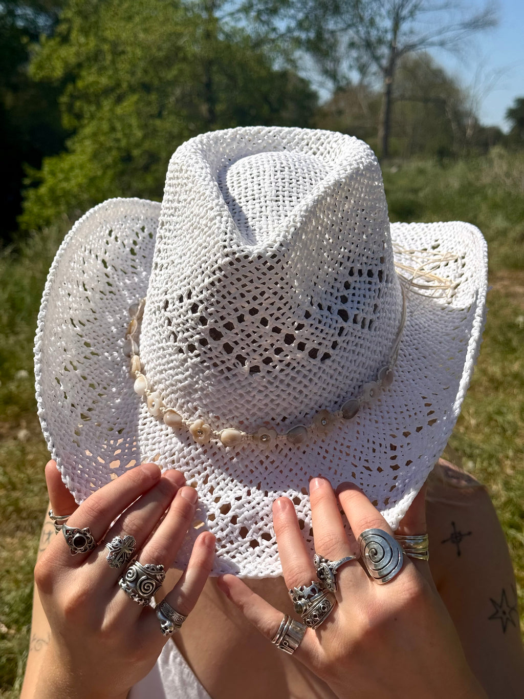 Woven Doily Cowboy Hat in White