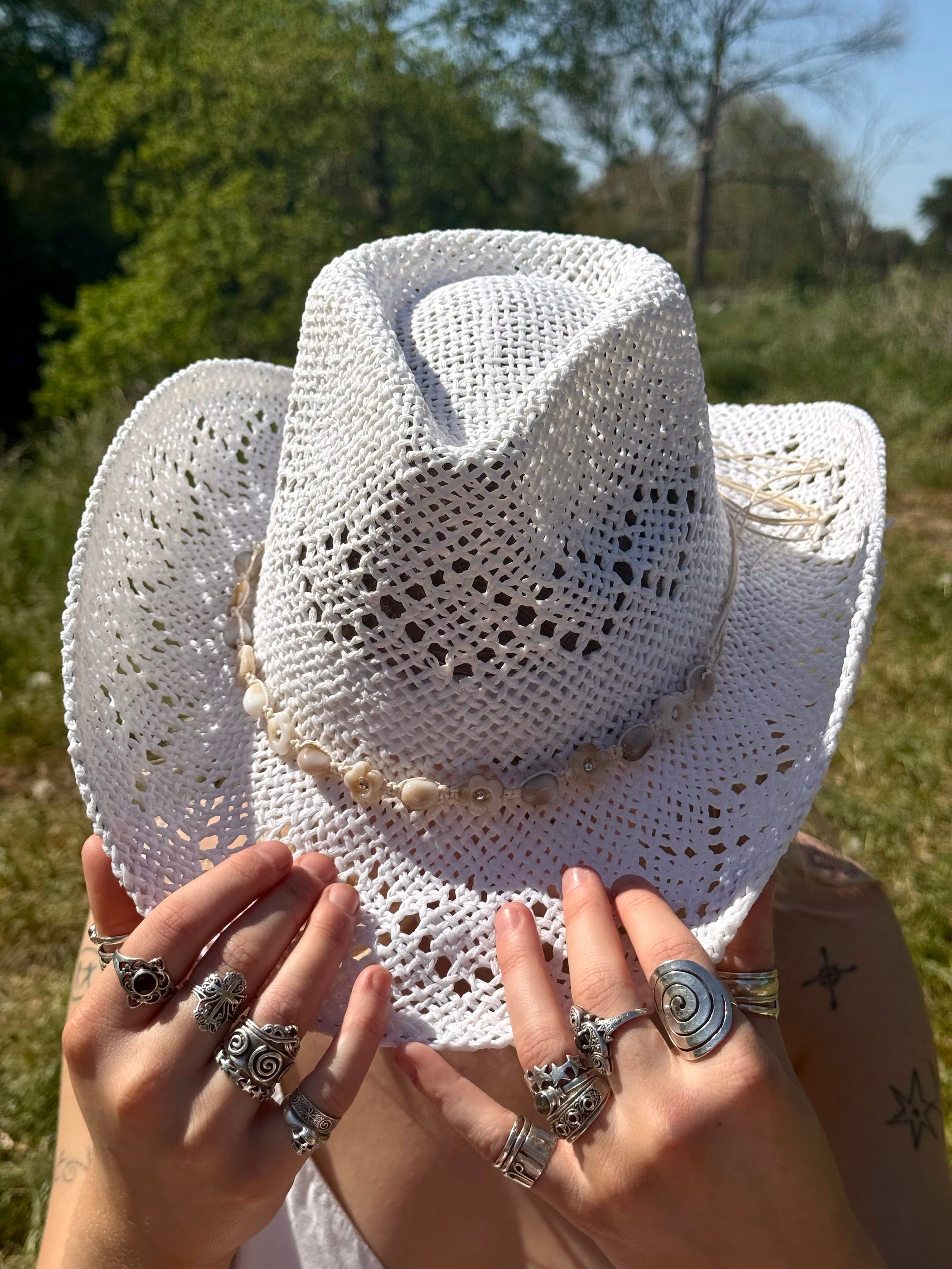Woven Doily Cowboy Hat in White