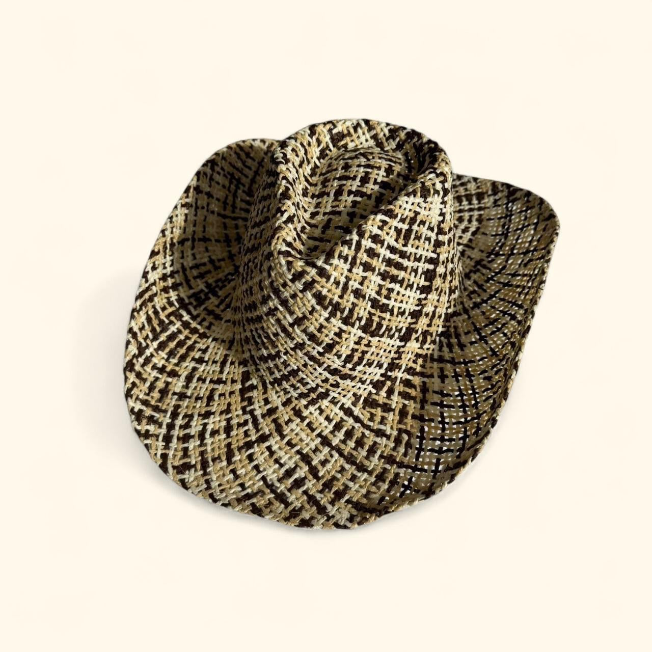 Woven Raffia Cowboy Hat in Cream and Brown