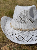 Bridal beaded cowboy hat trim in cream