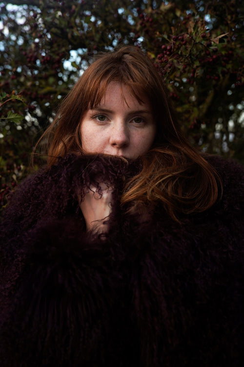 Mongolian Long Skijor Coat in Cherry