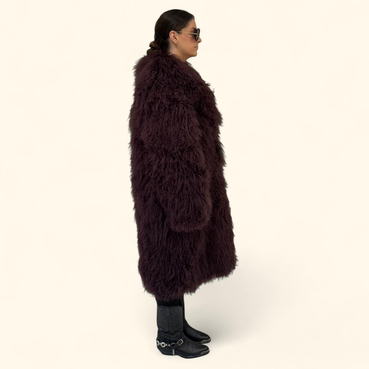 Mongolian Long Skijor Coat in Cherry