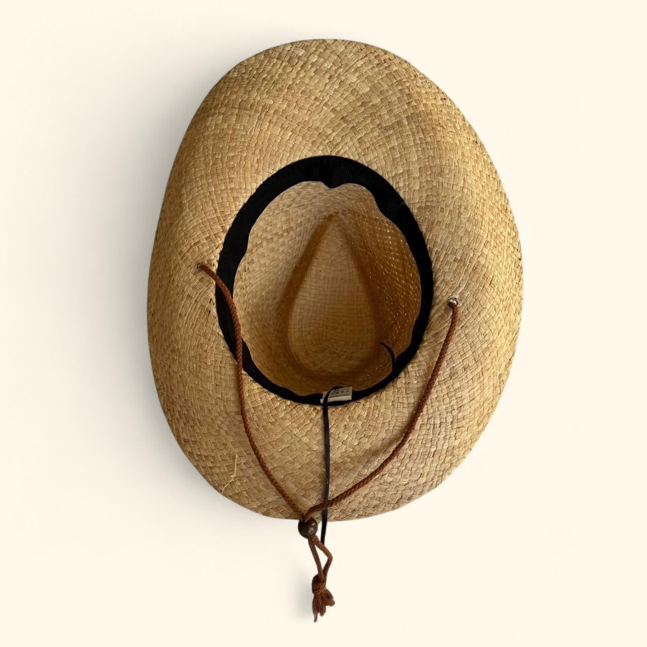 Straw Cowboy Hat with Strap in Cream and Brown