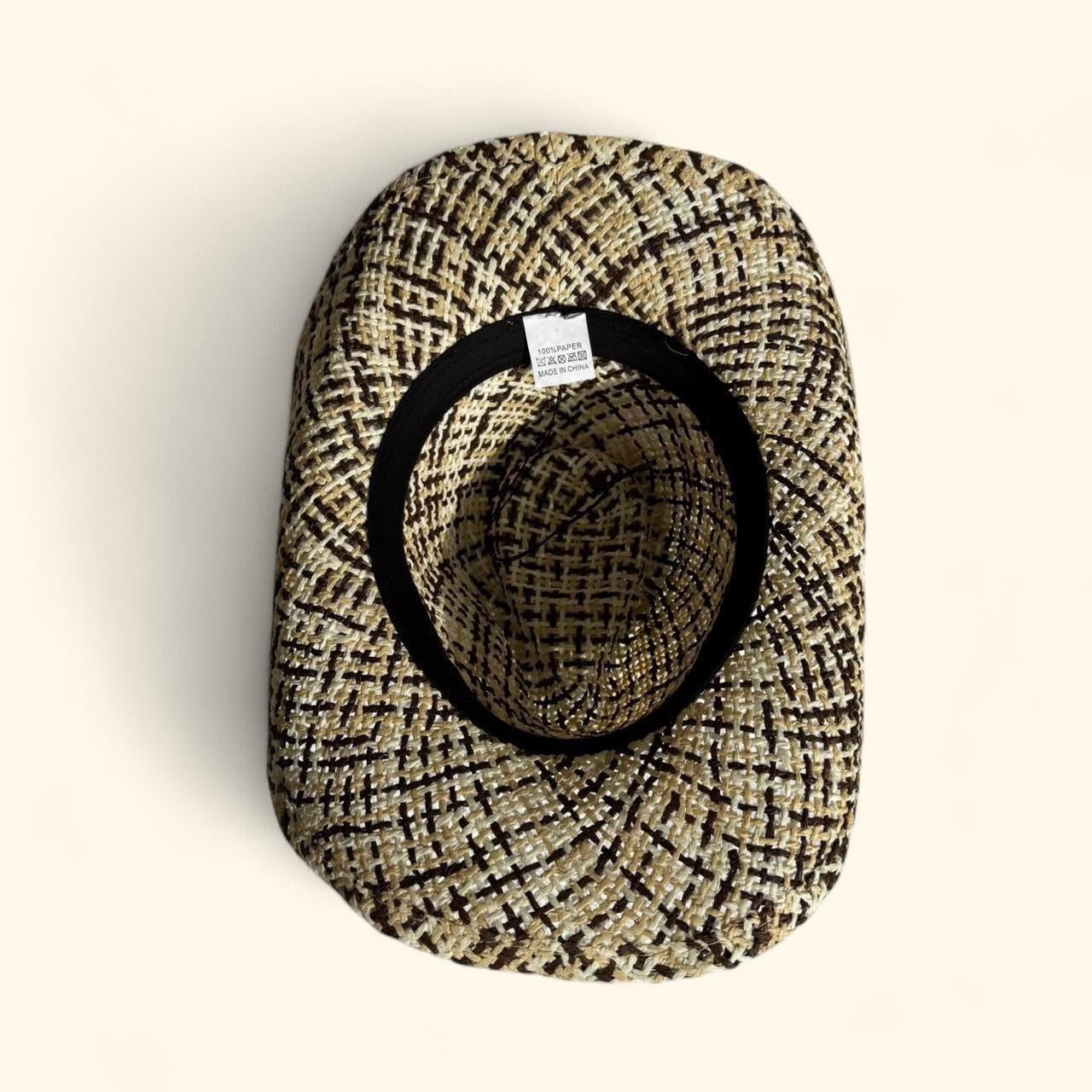 Woven Raffia Cowboy Hat in Cream and Brown