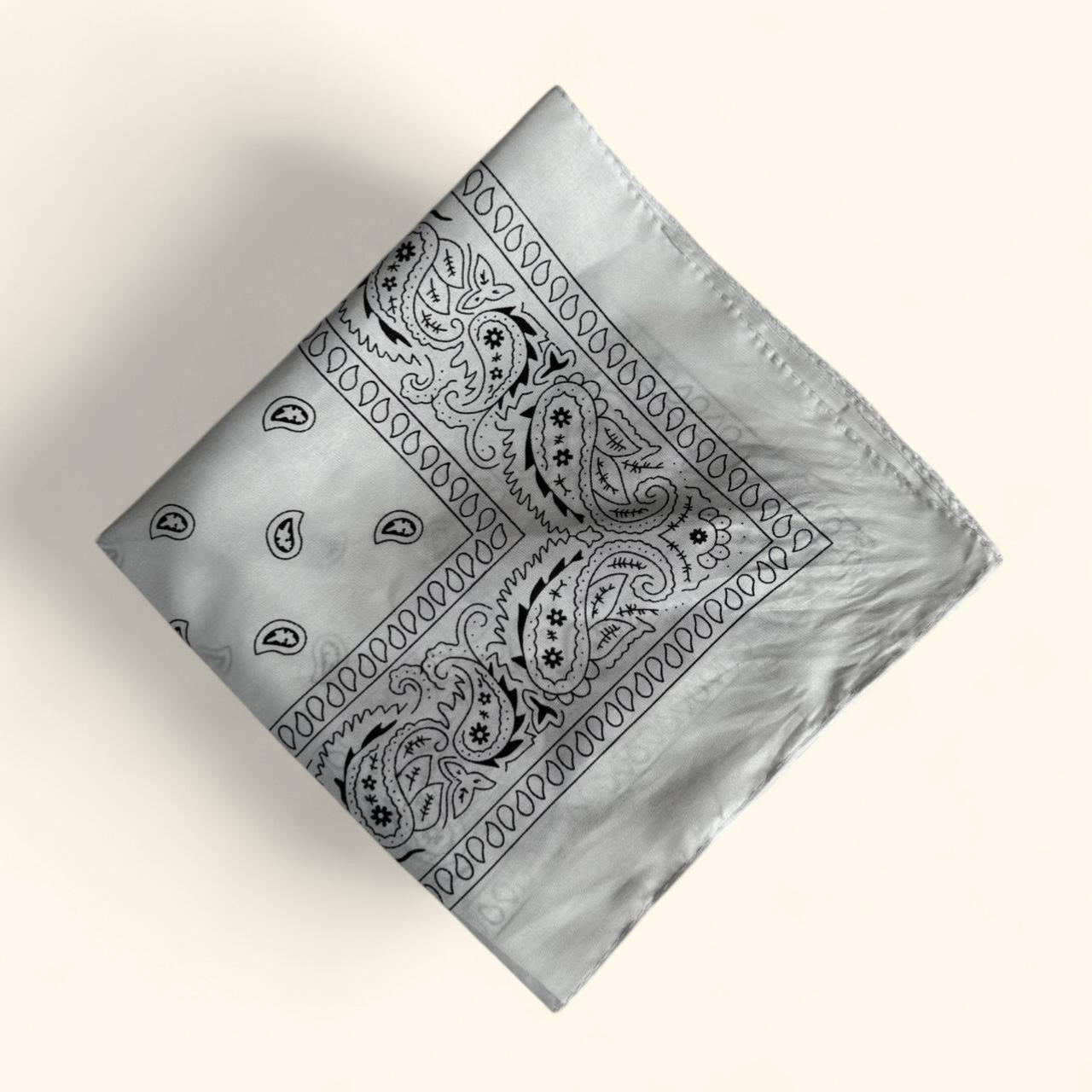 Western paisley bandana scarf in white and black