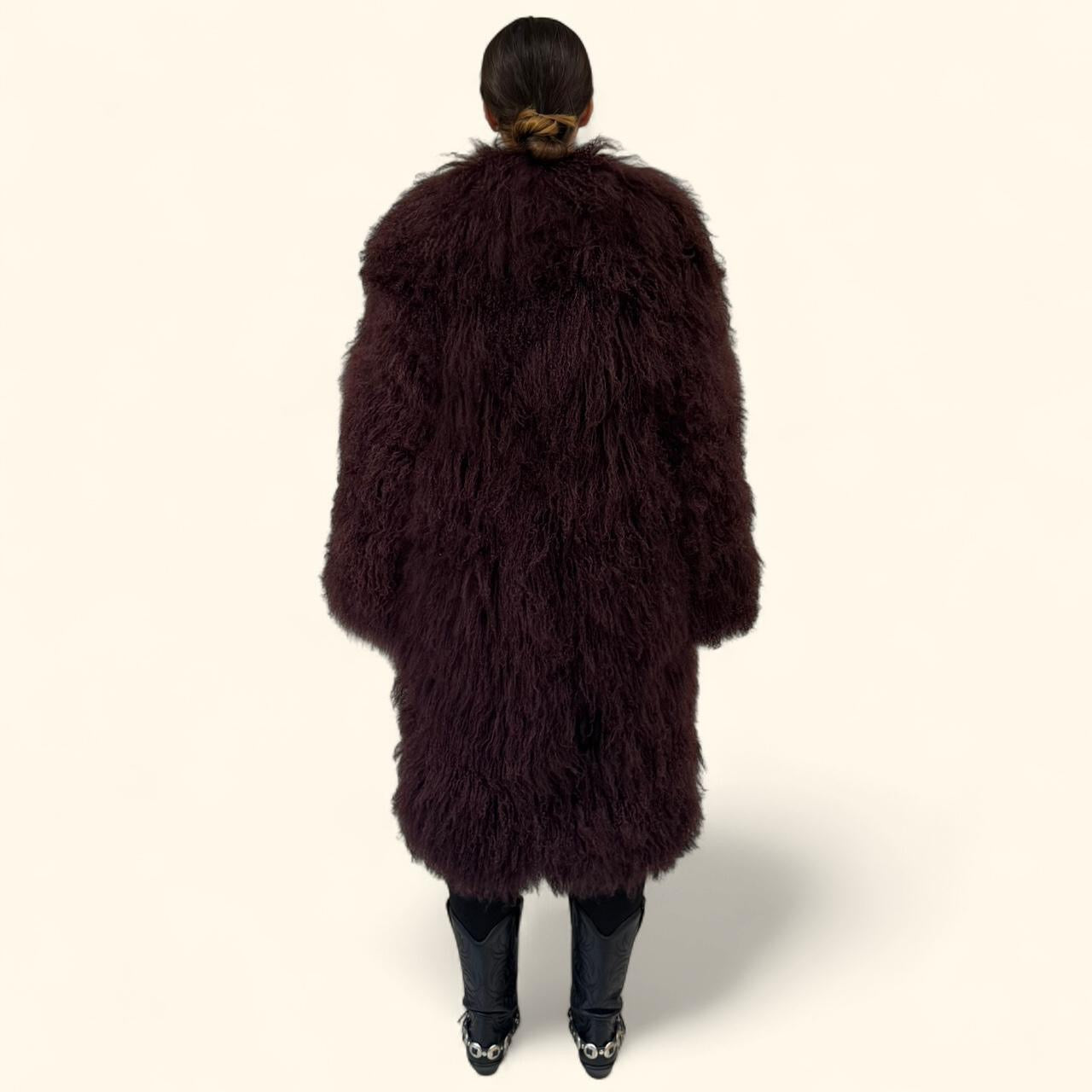 Mongolian Long Skijor Coat in Cherry
