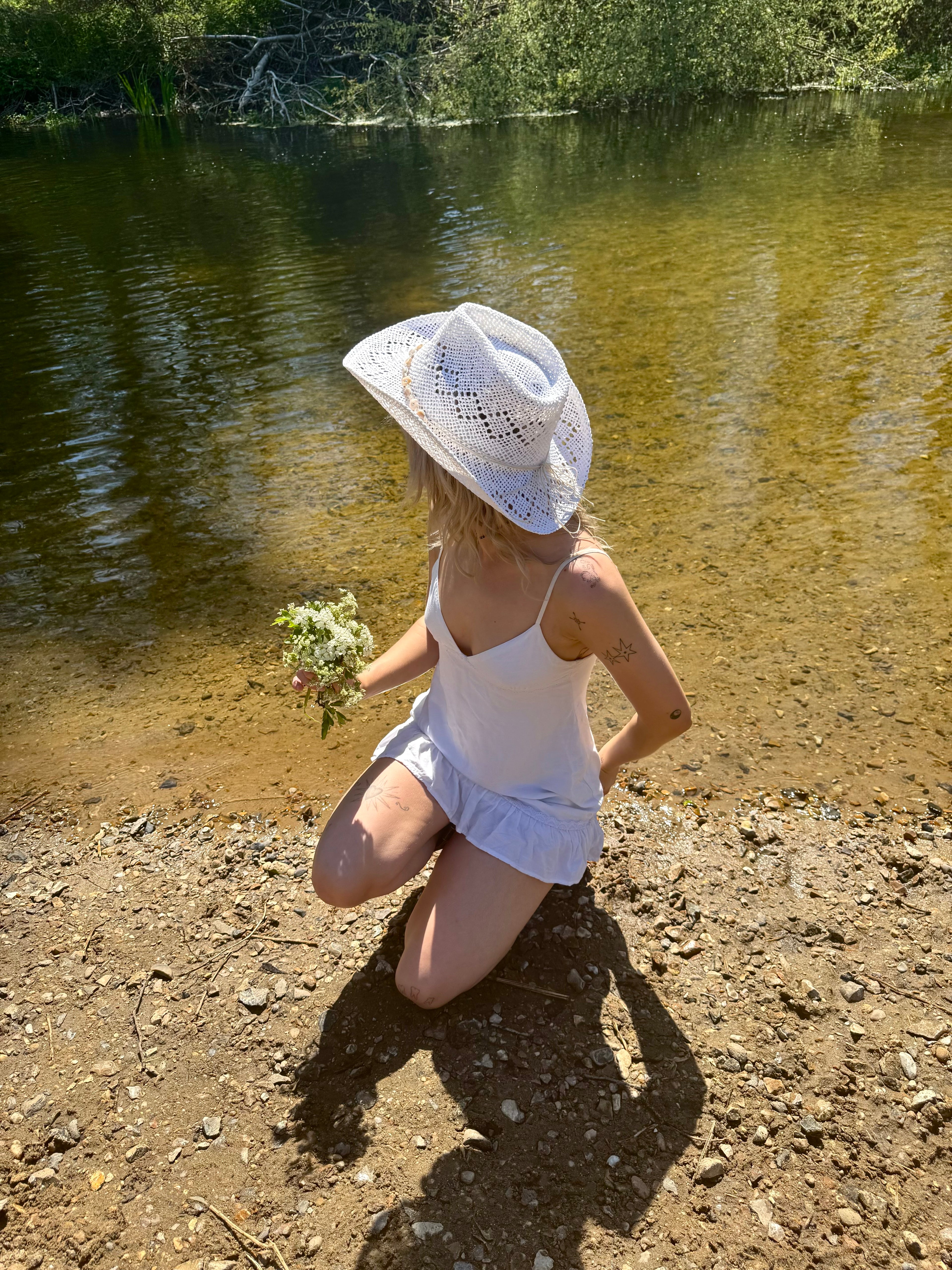 Woven Doily Cowboy Hat in White