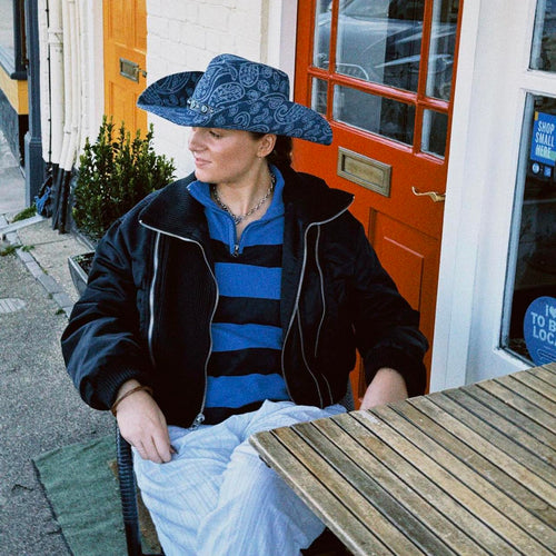 Denim boho paisley cowboy hat in blue