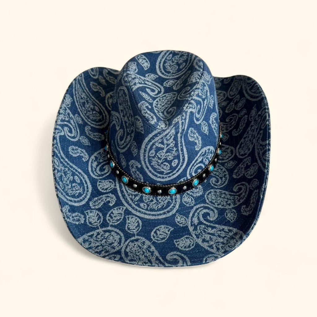 Denim boho paisley cowboy hat in blue