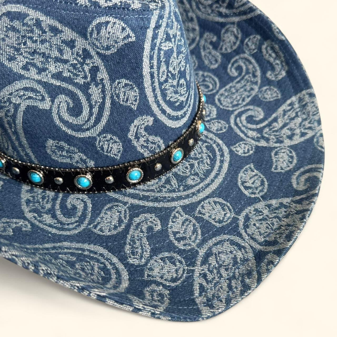 Denim boho paisley cowboy hat in blue